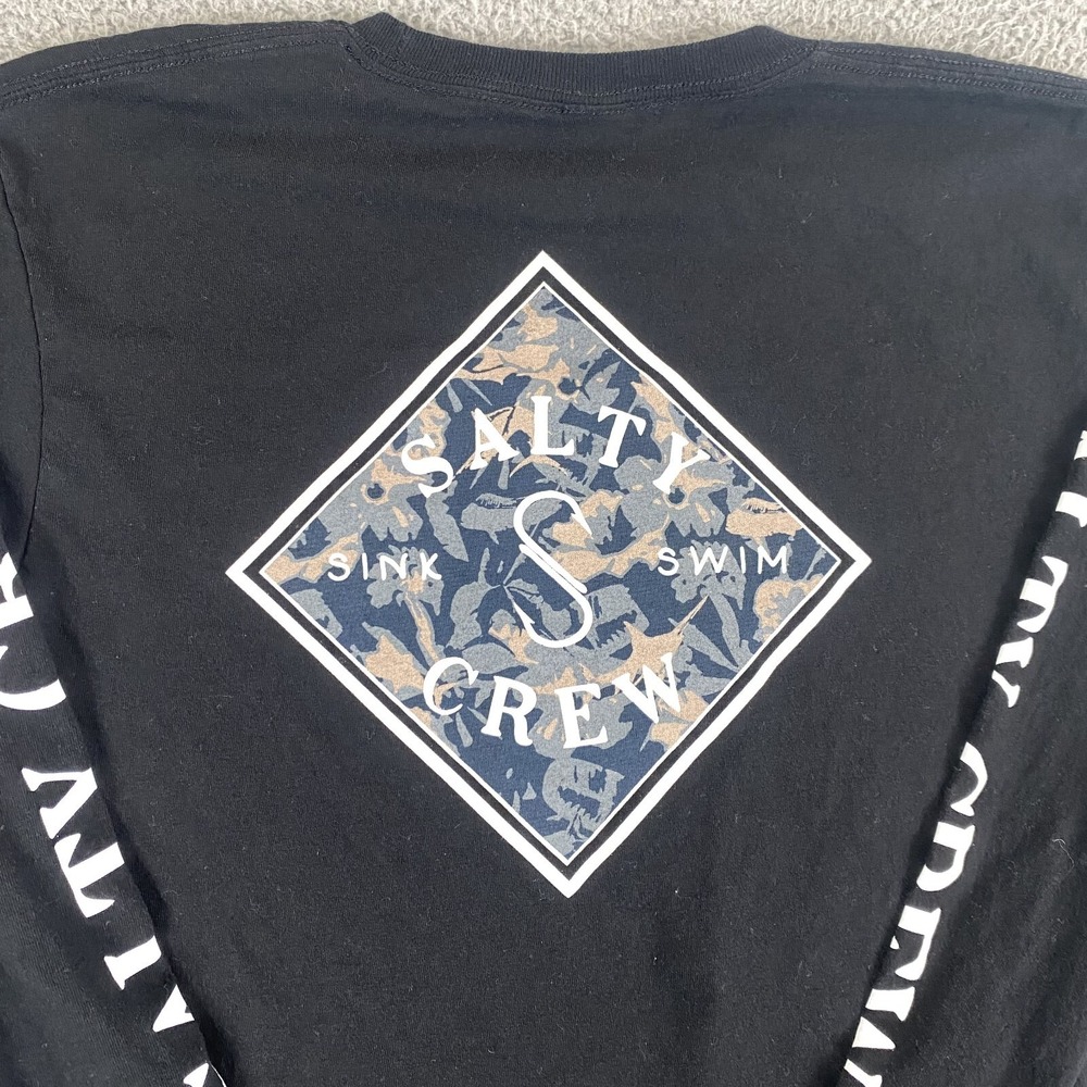 Salty Crew Shirt Mens Medium Black Long Sleeve T-Shirt Graphic Sea Beach Ocean